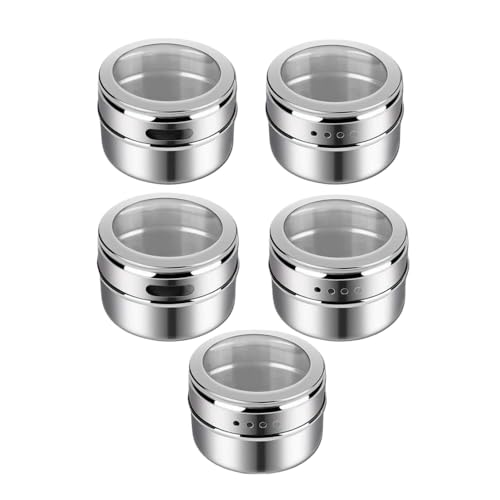 XZJMY 5Pack Magnetic Spice Tins, stainless steel spice container storage box with transparent lid for storing herbs, spices and other seasonings