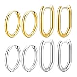JUZICHEN 4 Pares Pendientes Aro Mujer, 16-21mm Pendientes Aros Acero Inoxidable, Hipoalergenicos Aros Mujer Pequeños Oro/Plata (Oro+plata,16 mm)
