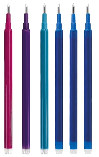 EBERHARD FABER 599051 - Radierbare Gelschreiber Minen, 6 Ersatzminen je 1x Pink, Lila, Skyblue und 3x Blau, für radierbare Tintenroller