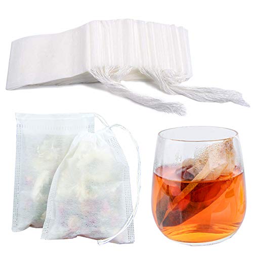 Tea Filter Bags Loose Leaf Tea Infuser 200pcs Tea Bags Safety & Natural Material, 100% Unbleached Paper/ Environmental Food Grade Drawstring Tea- Bags, 1- Cup Capacity- 3.15