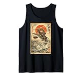 Samurai Cat Riding Shark | Ukiyo-e Art, Samurai Cat Tank Top