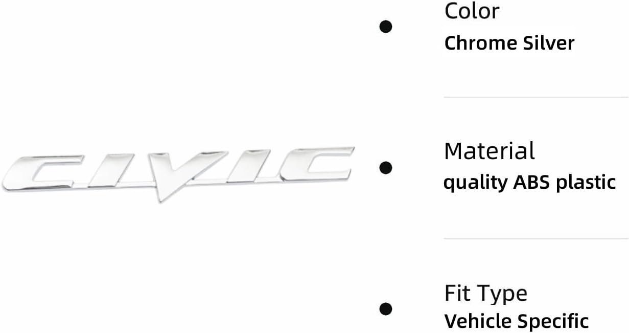 Car 3D Rear Tail Letter Emblem Replacement for Civic,Car Badge Decals Logo Trunk Decoration Emblem Modification Fit Civic 2006-2011 Accessories(Silver)