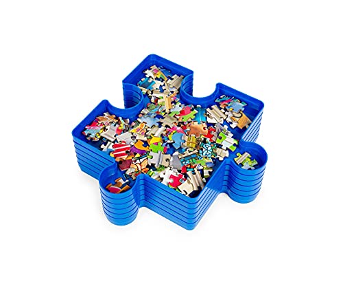 Jigsaw Puzzle Plastic Blue Sorting Trays, Set Of 6 | Stowaway Puzzles Up To 1000 Pieces | Stackable Storage Box Unit Containers For Games, Workspace Organizer Cubby | 25 X 25 X 8 Inches #TOP1