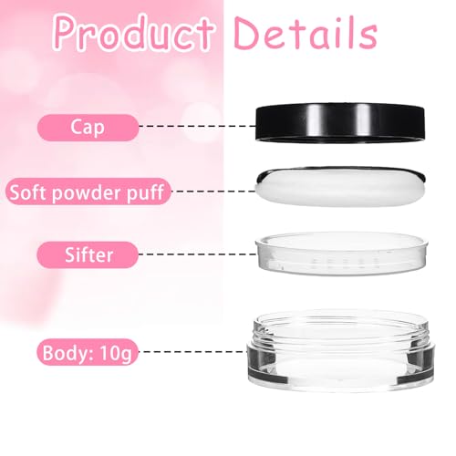 2 Pcs 10ml/0.34oz Loose Powder Containers, Refillable Powders Bottle Powder Container With Puff, Rotatable Powders Travel Container Mini Makeup Containers With Rotating Sifter And Lid2