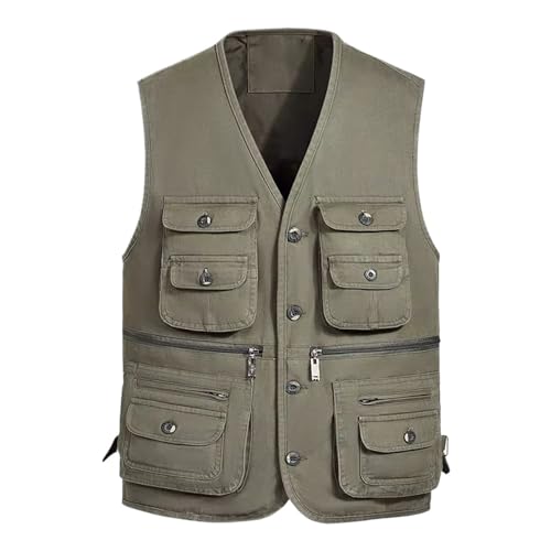 Gilet de pêche en coton 12 poches homme solide gilet classique uni