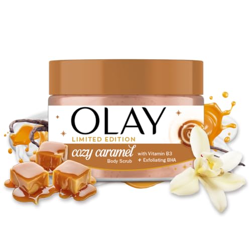 Olay Body Holiday Body Scrub, Skin Exfoliating, Nourishing Soft & Gentle Formula, Renewing BHA, Vitamin B3 Complex, Festive Fragrance, Cozy Caramel Scent with Notes of Caramel & Maple, 11 oz