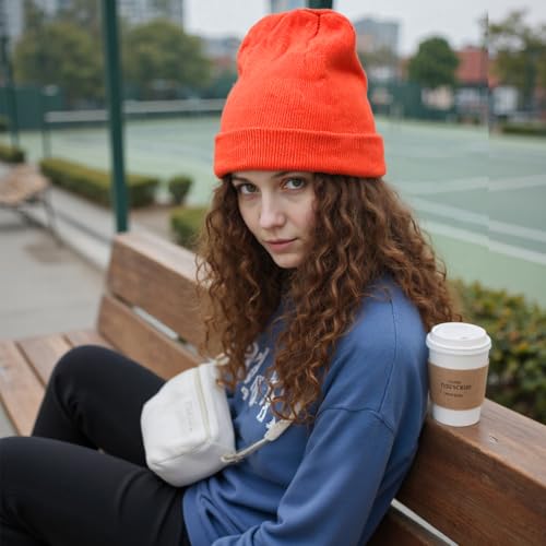 LAKIBOLE 3Pack Beanie Hats for Men Spring Summer Autumn Winter Slouchy Beanies for Women Teenage (OrangeRed/Black/White) - image 8
