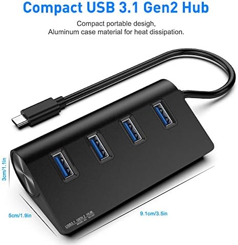 USB C Hub 10Gbps, 4-Port USB3.1 Gen 2 Hub with USB-A Data Ports, Aluminum | Expand One USB-C Port into Four USB-A Ports with 10Gbps Transfer Speed, Plug & Play for Laptop, MacBook, PC