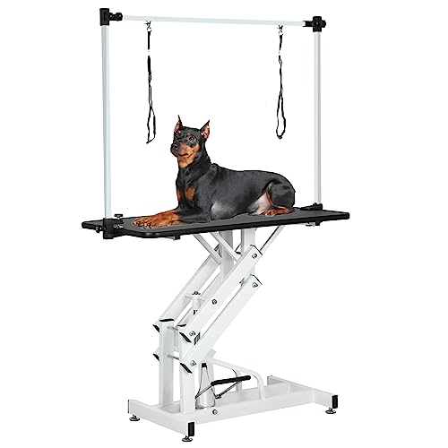 Fegherug Hydraulic Dog Grooming Table for Large Dogs, Heavy Duty Collapsible Professional Grooming Table with Adjustable Overhead Arm and Noose, 42.5''/ Black