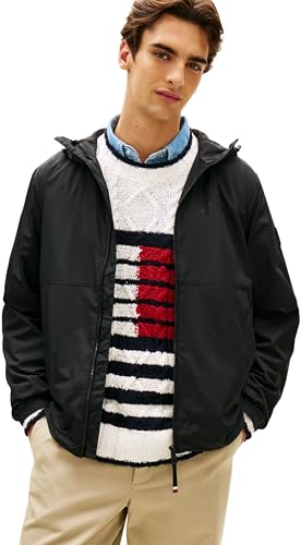 Tommy Hilfiger Herren Windbreaker Jacke Branded Hooded mit Kapuze, Schwarz (Black), XS – Ansicht 1