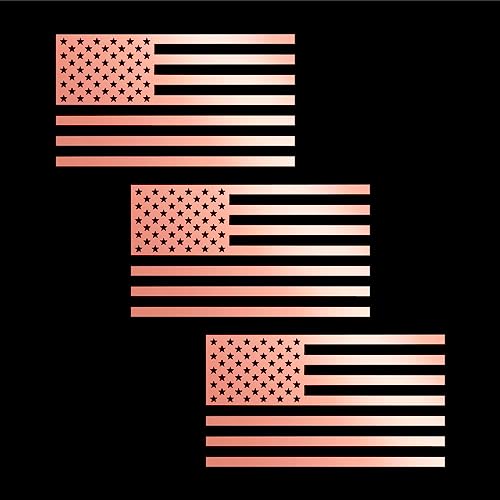 Image of American US Flag [Pick Color /Size] Vinyl Decal Sticker for Laptop /Car /Truck /Window /Bumper (5in x 2.8in [3-Pack], Metallic Rose Gold)