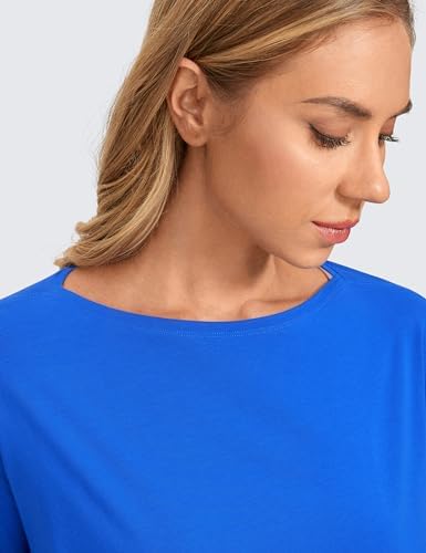 CRZ YOGA Long Sleeve Workout Shirts for Women Loose Fit-Pima Cotton Yoga Shirts Casual Fall Tops Shirts Strong Blue X-Large — view 2