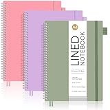 AUTEMPO A4 Notebook Lined, 3 Pack Notepad Wirebound Spiral Notebooks 110 Pages for Writing, 100gsm Thick Paper, PVC Cover, for Women Men Work Office School, 21.6 x 27.9cm, Green,Pink,Purple