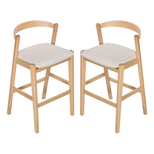 Christopher Knight Home MATA Butaco de Madera Rubberwood Juego de 2, Butaco Tapizado en Tela Beige, Silla de Altura de Mostrador para Isla de Cocina con Reposapiés, Natural + Beige miniatura 6