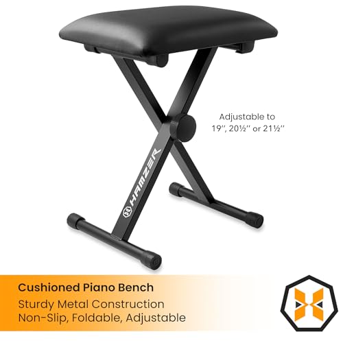 Hamzer 61 Key Keyboard Piano with Built-In Speakers, Stand, Bench, Headphones, Microphone & Key Labels - Electronic Musical Keyboard Set for Beginners