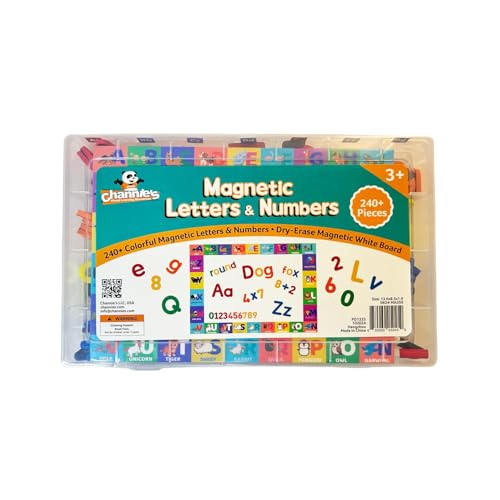 Channie’s Magnetic Letters and Numbers Set, 240+ Piece Educational Math & Alphabet Magnets with Dry-Erase Board, Hands-On Learning for Kids Ages 3+, Ideal for Early Literacy & Numeracy