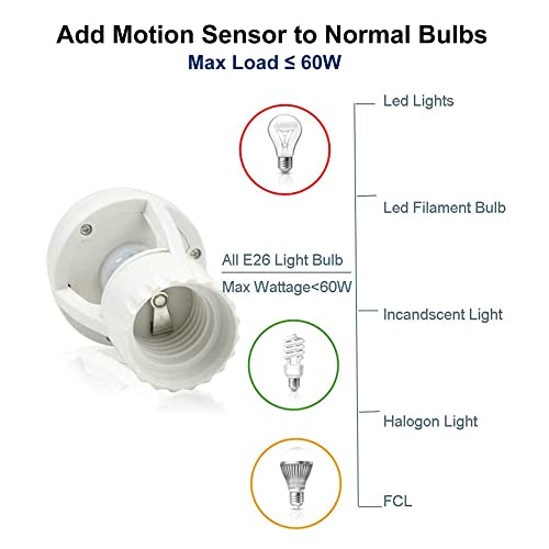 Lphumex LP2G3373 2Pcs Motion Activated Light Sockets, E26/E27 Screw In Add On/Off Motion Sensor Sockets thumb #6