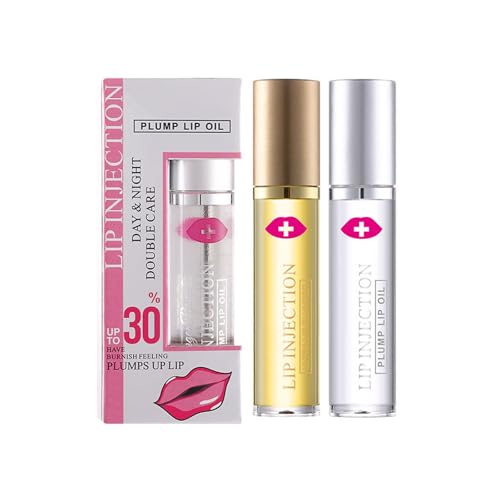 2PCS Lip Plumper - Hydrating Lip Oil Plumper Set for Fuller Lips, Moisturizing Plumping Lip Gloss, Day & Night Lip Enhancer to Reduce Lip Lines, Anti-Aging Lip Plumper for Older Women (30% + 60%, 5ml)