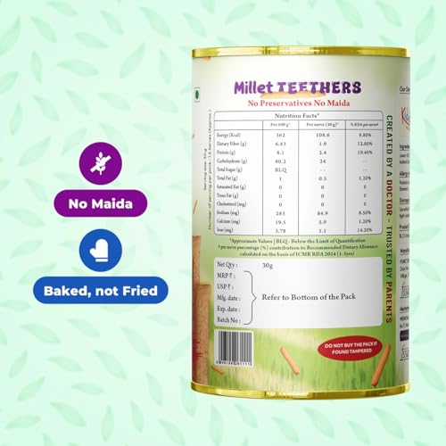 Image of Kiddikind Millet Teethers for Babies 6+ Months | Healthy Baby Teething Snacks | No Maida, No Sugar, Preservative Free | Easy to Digest Finger Food | Rich in Dietry Fibre | Baked Not Fried