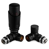 VANCOCO Matte Black Thermostatic Radiator Valve 1/2"×15mm Corner with Lockshield, Thermostat TRV Set, H62 Brass, Energy Saving