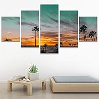 SIGNWIN 5 Panel Canvas Wall Art Palm Tree for Home Decorations Ready to Hang - 60