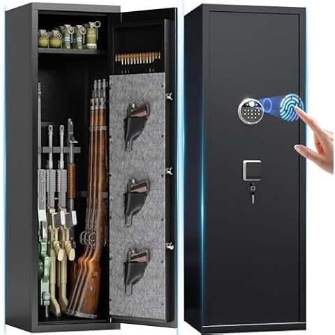 PRESTELION 10-15 Large Gun Safe Cabinet with 3 Pistol Pouches,Rifle Gun Safes for Home Adjustable Rack and Biometric Lock,Heavy-Duty Gun Safes for Rifles and Shotguns Money and Valuable Cover