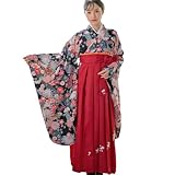 [キャサリンコテージ]女の子 卒業式 卒園式 袴一体型オールインワン着物ワンピース HAKAST29 150cm いにしえ華車黒×赤袴[A5] TAK