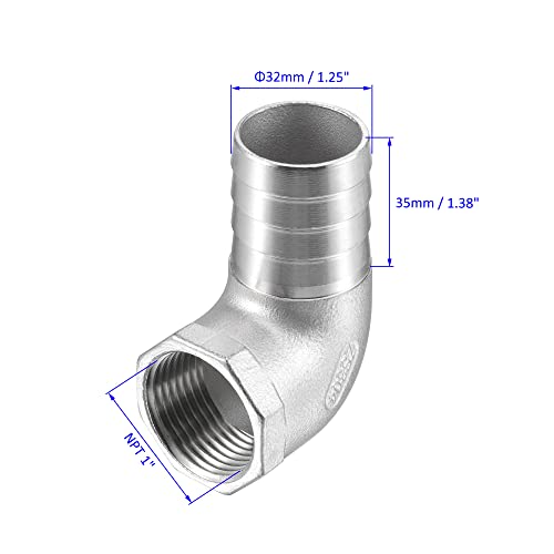 M METERXITY Hose Barb Fittings - 90 Degree Elbow Stainless Steel 32mm Pipe Connector Apply to Water Fuel (1" NPT Female Pipe) - Image 3