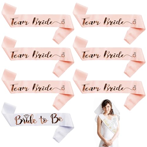 7Stk Team Bride Schärpe Bride to Be,JGA Schärpe Frauen Set Deko,Team Braut Schärpen JGA Junggesellinnenabschied,JGA Accessoires Poltern für Junggesellenabschied,Bachelorette,Bridal Hochzeit,Brautparty