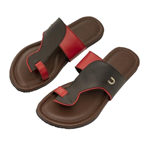 Image of Unigo Leather Flip Sloth Chappals For Men | Lightweight and Comfortable Slippers for Men | Stylish Flip Flop For Everyday Wear | Mens Stylish Footwear | Soft & Durable Chappal