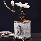 Papierhalter Tissue Box Harzrolle Papierhandtuchhalter, Serviettenbox for Blumenarrangements, gehobener Servietten-Organizer for Wohnzimmer-Couchtisch ( Color : Silver White , Size : 14*14*23cm )