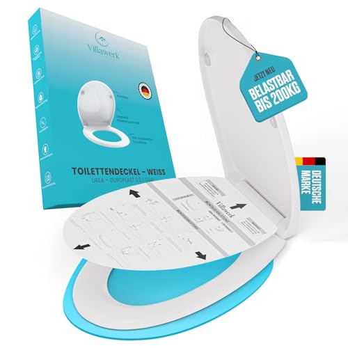 Villawerk Toilettendeckel mit Absenkautomatik – geprüft von der DEKRA – kratzfest, Soft-Touch, 200 kg belastbar – Quick-Release – modernes Design – WC Sitz mit Absenkautomatik, UREA