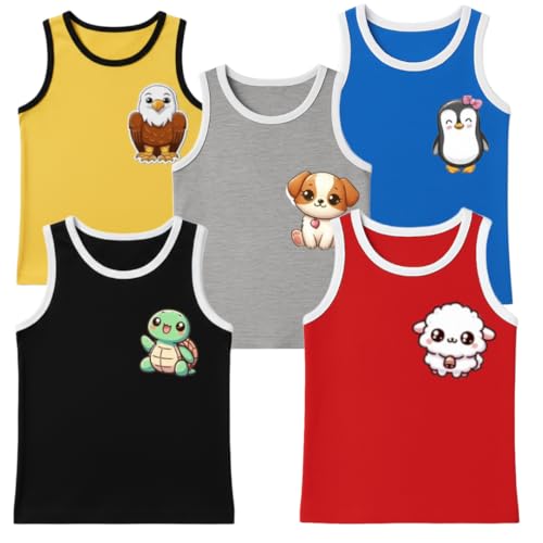 Image of Kids Cotton Blend Printed Vest for Baby Boy & Girl | Cotton Blend Printed Sleeveless Vest for Kids - Style - 9 (Pack of 5)