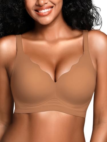 BH für Damen ohne Bügel mit Weicher Unterstützung Bequeme Nahtlose Bralette | Gepolstert, Soft, Bügelloses Bustier Komfort BHS für Alltag, V-Ausschnitt, Seamless Creamy Fabrics