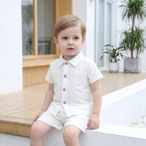 Image of Toddler Boy Clothes Summer Outfits Button Down Shirt Shorts Set 1-5T