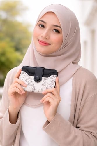 محفظة بناتي جلد صناعي ، محفظة نسائية ثنائي للطي ، محفظة نسائية متعددة جيوب ، تصميم أنيق عملي (BLACK)