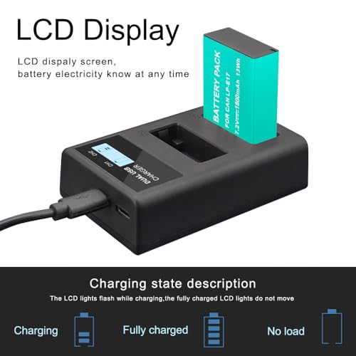 CITYORK 1800mAh 2-pack LP-E17 replacement battery and dual USB charger for Canon EOS R10, R8, RP, R50, R100, EOS 200D 77D 750D 760D 800D 8000D, EOS M3, M5, M6, Rebel SL2, SL3, T6i, T6s, T7i battery - Image 3