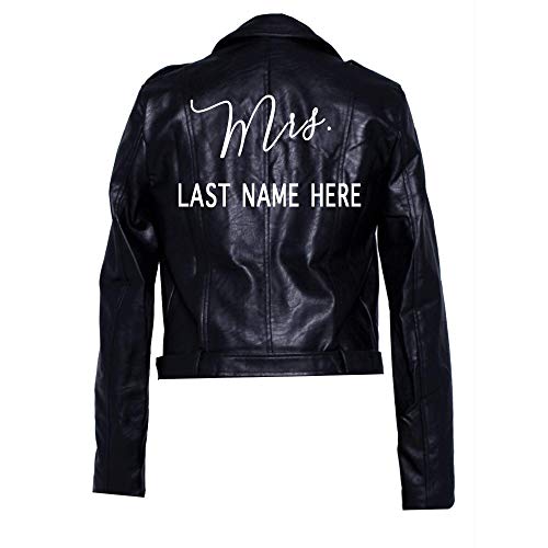 A Dash of Chic Mrs Black Crop Faux Leather Jacket, Wedding Gift for Her, Bride Jacket