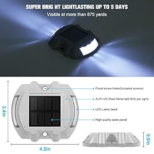 VOLISUN Solar Deck Lights Driveway Dock Lights 12 Pack Led IP67 Waterproof Outdoor Warning Step Lights for Driveway Sidewalk Garden Pathway YardWhite