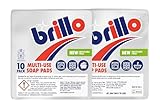 Brillo Multi-Use Soap Pads 10pcs (Pack of 2) | Heavy-Duty Scrubbing | Pre-Loaded with Soap | Removes Tough Grease & Grime | Multi-Surface Cleaning | Rust & Stain Remover for Kitchen & Outdoor Use