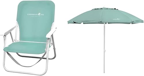 Caribbean Joe Silla de playa plegable, 1 posición, ligera y portátil, plegable, para acampar al aire libre y sombrilla de playa, sombrilla portátil