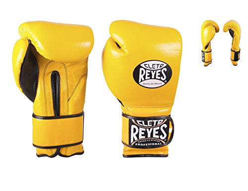 Cleto Reyes エクストラ クッション レザー トレーニンググローブ ブラック 14オンス イエロー