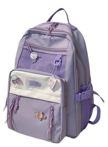 ISOLAY Cute Aesthetic Backpack Large Capacity Kawaii Backpack Casual Daypack Waterproof Travel Bags for Women (Purple)
