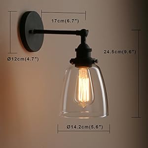 Pathson Vintage Wall Sconce with Clear Glass Shade Metal Base Industrial Wall Light Fixtures Wall Mounted Lamp for Farmhouse Bedroom Bathroom Vanity Mirror Cafe Club Matte Black