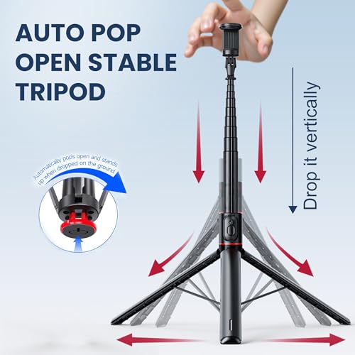 Image of Kratos K15 Auto Open Long Selfie Stick Tripod Stand 69 inch /177cm, 360 Rotatable, One Piece Design Portable Travel Tripod for Vlog /Video Recording, Auto Pop Open for Hands-Free Photo & Live Video Shoot