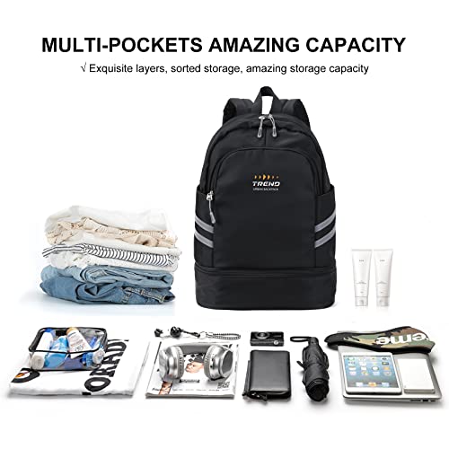 SYCNB Gym Backpack for Women with Shoes Compartment & Wet Pocket, Large Travel Backpack, Waterproof, Black2