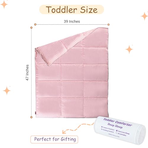 Image of ZPECC Toddler Down Alternative Comforter, 39x47 Hypoallergenic Baby Blanket Quilt, Soft Breathable Lightweight All Season Kids Duvet Insert for Crib Stroller Cot Daycare, Pink Stripe