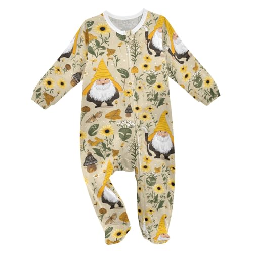 J JOYSAY Sunflowers Gnomes Butterfly Baby One-Piece Footies Cotton Newborn Footie Pajamas Footed Pjs for Girls 3M