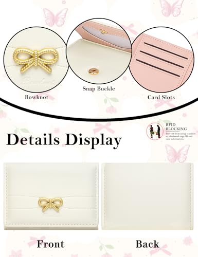 Image of BIAOTIE Coquette Bow Wallet for Women, Small Slim Trifold Womens Wallet with Key chain Cute Aesthetic Card Holder ID Window for Girl (White)