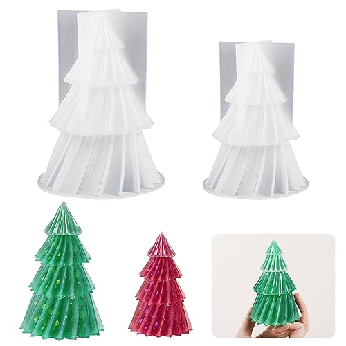 Bekecidi 2 PCS Christmas Candle Moulds for Candle Making, Christmas Tree Silicone Candle Moulds Epoxy Resin Moulds Xmas Silicone Resin Casting Molds for Making 3D Candles Soap DIY Crafts Gifts